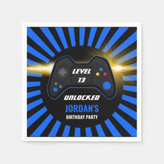 ブルービデオゲーム誕生日ナプキンス スタンダードカクテルナプキン (正面)