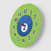 ブルービリヤードのボールナンバー2 ラージ壁時計 (傾斜)