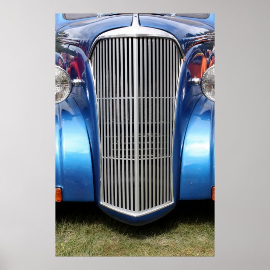 ブルービンテージカーフロントプリント ポスター (正面)