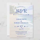 ブルービーチアイランドパームツリーデスティネーションウェディング 招待状 (正面)