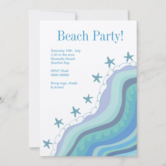 ブルービーチウェーブスターフィッシュサマーパーティの招待状 招待状 (正面)
