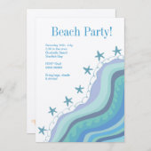 ブルービーチウェーブスターフィッシュサマーパーティの招待状 招待状 (正面/裏面)