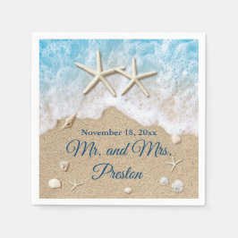 ブルービーチウェーブ&ヒトデ スタンダードカクテルナプキン