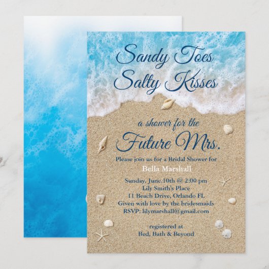 ブルービーチウェーブ ブライダルシャワーの招待状 招待状 (正面/裏面)