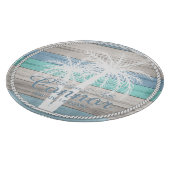 ブルービーチウッド航海のストライプ&パームツリーズ カッティングボード (角)