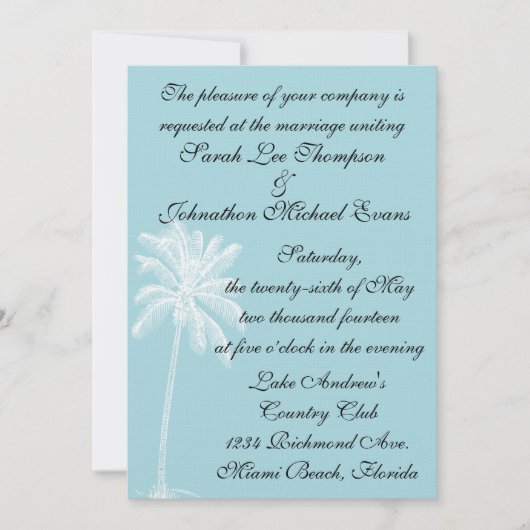 ブルービーチゲータウェイ招待状5 x 7 招待状 (正面)