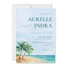 ブルービーチサマーウォーターカラーQRウェディングパーティー