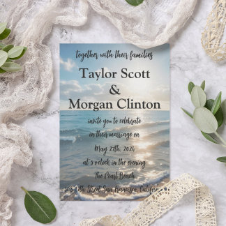 ブルービーチサンセットウォーターカラー結婚式招待状 招待状