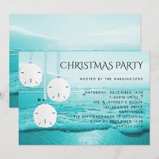 ブルービーチサンドダラー クリスマスパーティー招待状 招待状 (正面/裏面)