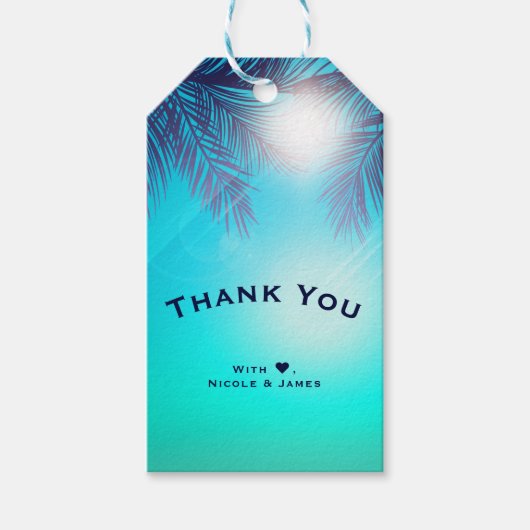 ブルービーチパーティーサニーパームツリーズサマー誕生日 ギフトタグ (正面)