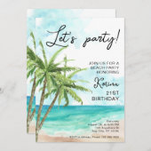 ブルービーチ写真21歳の誕生日招待状 招待状 (正面/裏面)