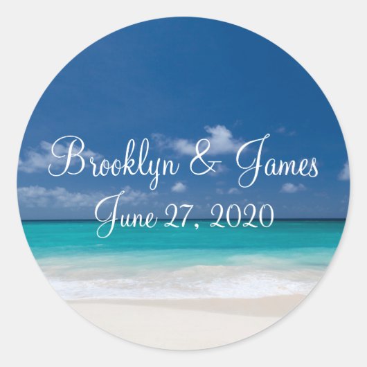 ブルービーチ結婚式シール ラウンドシール (正面)