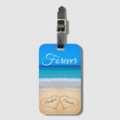 ブルービーチ結婚式ハートインサンドフォーエバービーチ ラゲッジタグ (正面縦)