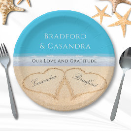 ブルービーチ結婚式2ハートインザサンド紙P ペーパープレート