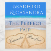 ブルービーチ結婚式2ハートイン砂 ワインラベル (シングルラベル)