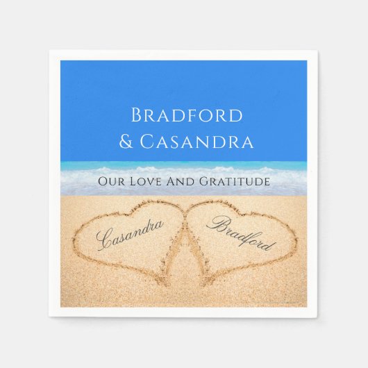 ブルービーチ結婚式2ハートズインザサンド スタンダードカクテルナプキン (正面)
