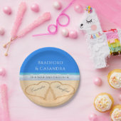 ブルービーチ結婚式2ハートズインザサンド ペーパープレート (パーティー)