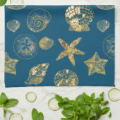 ブルービーチ金ゴールドシーシェル キッチンタオル (折り畳み)