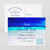 ブルービーチ オーシャンテーマのウェディング セーブ・ザ・デート 案内ポストカード (正面/裏面)