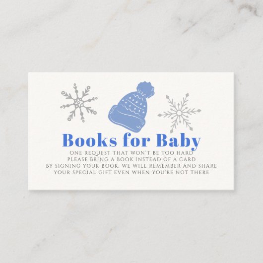 ブルービーニー男の子の赤ちゃんシャワー本のリクエスト エンクロージャーカード (正面)