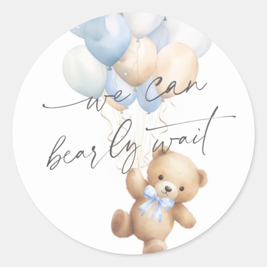ブルービーモダンリーウェイト男の赤ちゃんシャワー ラウンドシール (正面)