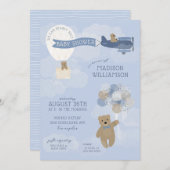 ブルービーリーウェイテディベアベビーシャワー招待状 招待状 (正面/裏面)