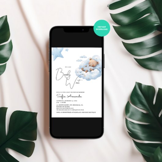 ブルービーリー待ちキュートクマ赤ちゃんシャワー 招待状