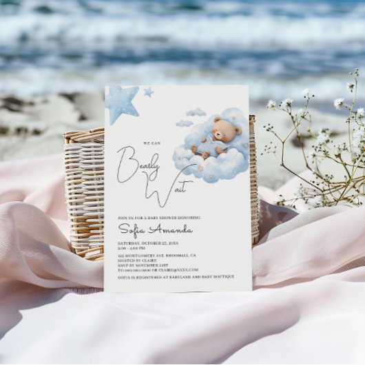 ブルービーリー待ちキュートクマ赤ちゃんシャワー 招待状