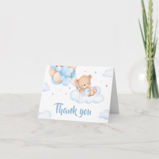 ブルービーリー待ち雲赤ちゃんシャワー サンキューカード (正面)