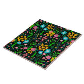 ブルーピかわいらしンクガーデンフラワーズブラックデザイン タイル (側面)