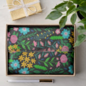 ブルーピかわいらしンクガーデンフラワーズブラックデザイン 薄葉紙 (ギフト)