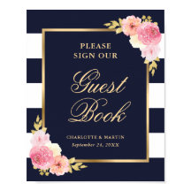 ブルーピエレガントンクフローラの結婚ゲストブックサイン