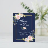 ブルーピエレガントンク赤面フローラ金ゴールド日付の保存 案内ポストカード (スタンド正面)