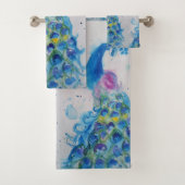 ブルーピエレガントーコックウォーターカラーアートバードガールズ バスタオルセット (インサイチュ)