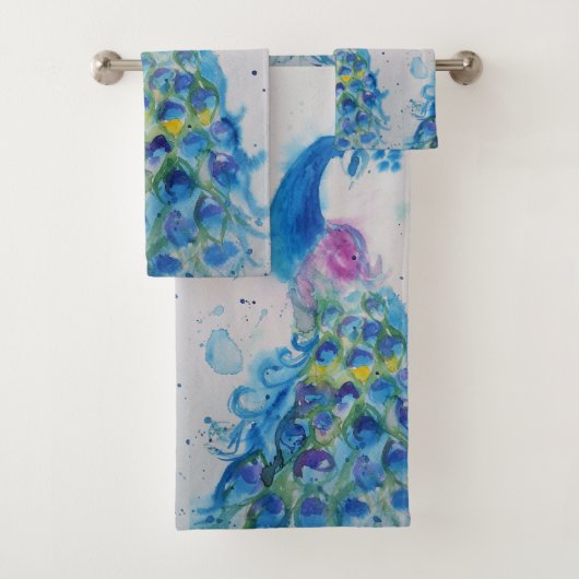 ブルーピエレガントーコックウォーターカラーアートバードガールズ バスタオルセット (インサイチュ)