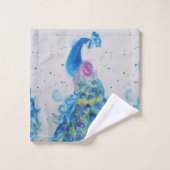 ブルーピエレガントーコックウォーターカラーアートバードガールズ バスタオルセット (ウォッシュタオル)