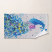 ブルーピエレガントーコックウォーターカラーアートバードガールズ バスタオルセット (ハンドタオル)