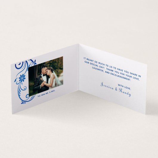 ブルーピエレガントーコック折り畳みサンキューカード (内部)