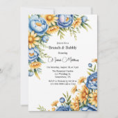 ブルーピオニーとイエローデイジーのブランチ＆バブルリー 招待状 (正面)