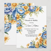 ブルーピオニーとイエローデイジーのブランチ＆バブルリー 招待状 (正面/裏面)