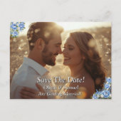 ブルーピオニーと写真のSave The Date 案内ポストカード (正面)