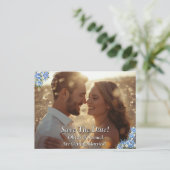 ブルーピオニーと写真のSave The Date 案内ポストカード (スタンド正面)
