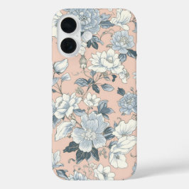 ブルーピオニー 桃色の植物画 古風な花柄 iPhone 16ケース