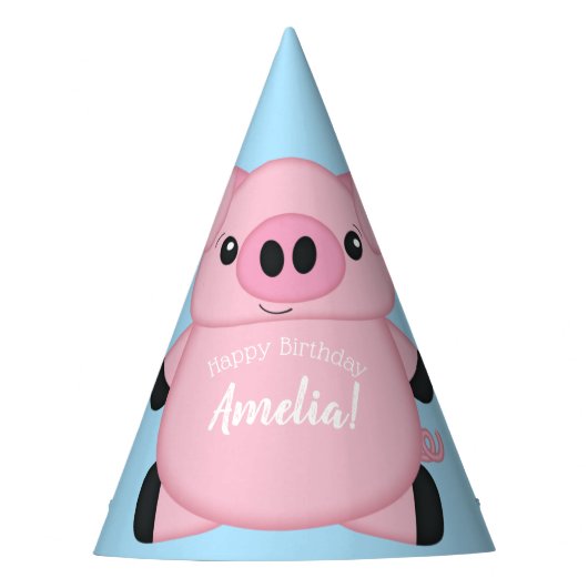 ブルーピッグ誕生日パーティー パーティーハット (正面)
