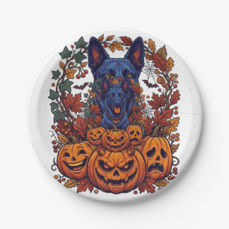 ブルーピットブル・ハロウィン・カボチャ・紅葉・コウモリ ペーパープレート