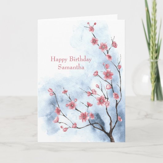 ブルーピパーソナライズされたンクフローラツリーの水色 カード (正面)