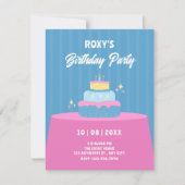 ブルーピンクお誕生日ケーキ 招待状 (正面)