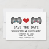 ブルーピンクかわいいゲーマー日付を保存招待状 セーブザデート (正面)