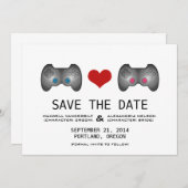 ブルーピンクかわいいゲーマー日付を保存招待状 セーブザデート (正面/裏面)