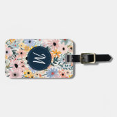 ブルーピンクかわいらしフローラモノグラム ラゲッジタグ (正面横)